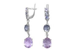 Серебряные cерьги висячие с кварцем