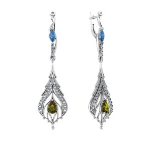 Серебряные cерьги висячие с кварцем