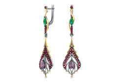 Серебряные cерьги висячие с позолотой с кварцем