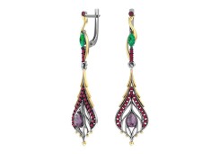 Серебряные cерьги висячие с позолотой с кварцем