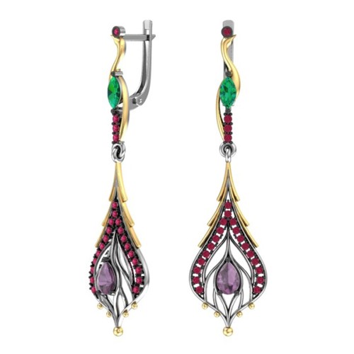 Серебряные cерьги висячие с позолотой с кварцем