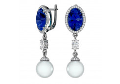 Серебряные cерьги висячие с полудрагоценными камнями