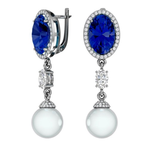 Серебряные cерьги висячие с полудрагоценными камнями