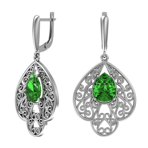 Серебряные cерьги висячие с фианитом