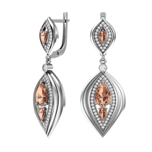 Серебряные cерьги висячие с кварцем