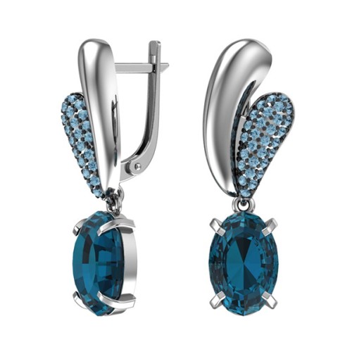 Серебряные cерьги висячие с кварцем