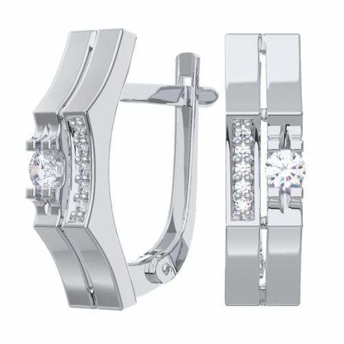 Серебряные cерьги классические с фианитом