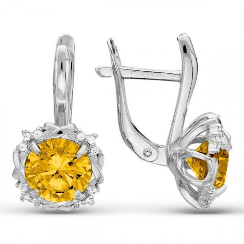 Серьги из серебра 925 пробы с цитрином