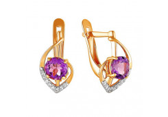 Золотые cерьги классические с аметистом