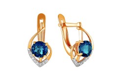 Золотые cерьги классические с лондон топазом