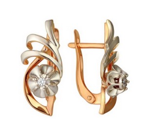 Золотые cерьги классические с бриллиантом