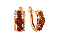 Золотые cерьги классические с гранатом