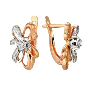 Золотые cерьги классические с бриллиантом