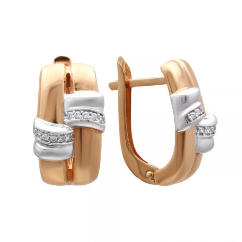 Золотые cерьги классические с фианитом