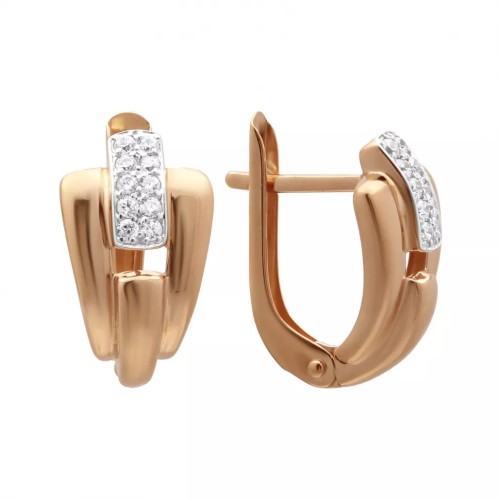 Золотые cерьги классические с фианитом