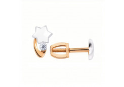 Золотые cерьги пусеты (гвоздики) с фианитом