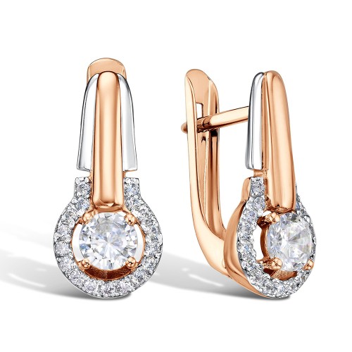 Золотые cерьги классические с фианитом