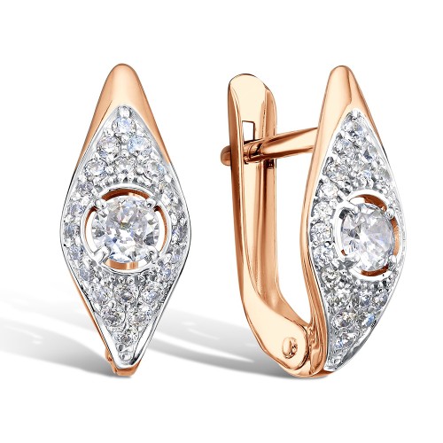 Золотые cерьги классические с фианитом