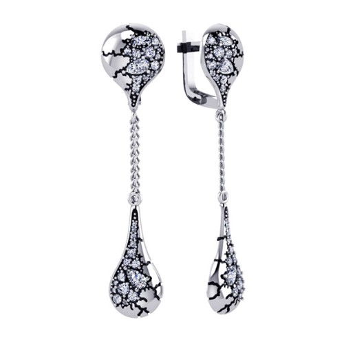 Серебряные cерьги висячие с фианитом