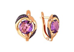 Золотые cерьги классические с аметистом
