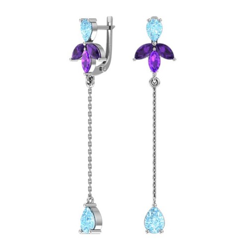 Серебряные cерьги висячие с кварцем