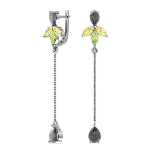 Серебряные cерьги висячие с кварцем