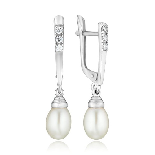 Серебряные cерьги висячие с жемчугом