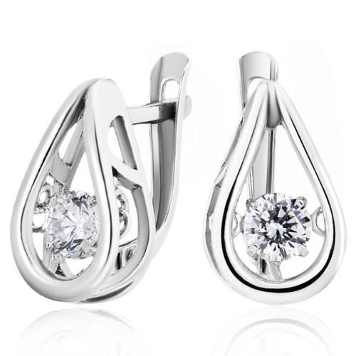Серебряные cерьги классические с фианитом