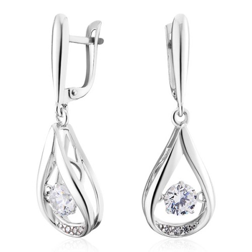 Серебряные cерьги висячие с фианитом