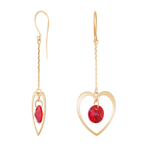 Серебряные cерьги висячие с позолотой с фианитом