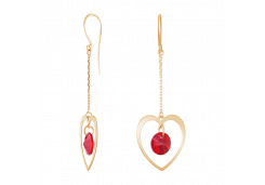 Серебряные cерьги висячие с позолотой с фианитом