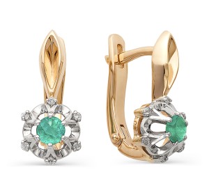 Золотые cерьги классические с изумрудом