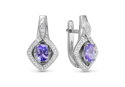 Серьги классические из белого золота с танзанитом