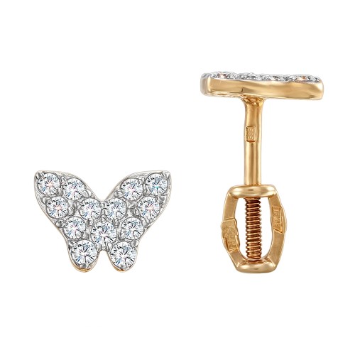 Золотые cерьги пусеты (гвоздики) с фианитом