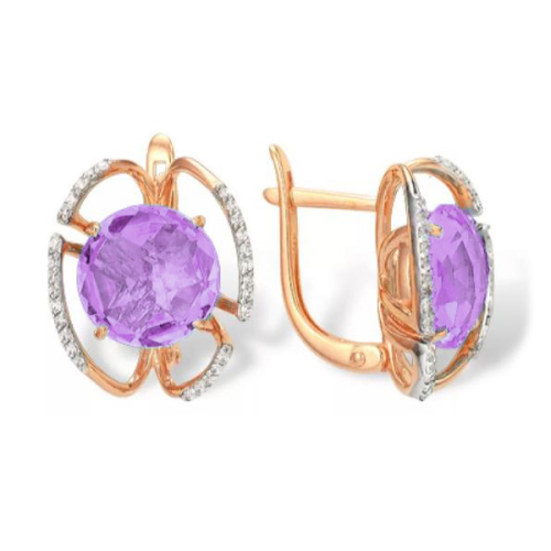 Золотые cерьги с аметистом