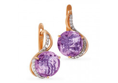 Золотые cерьги классические с аметистом
