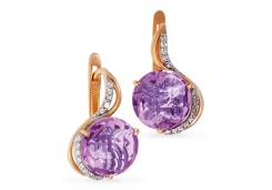 Золотые cерьги классические с аметистом