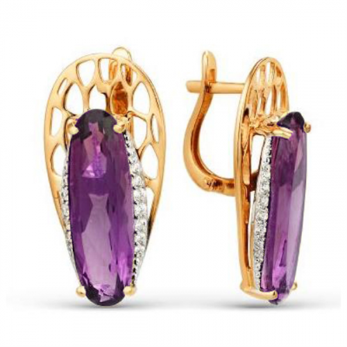 Золотые cерьги классические с аметистом
