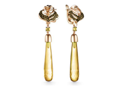 Золотые cерьги висячие с цитрином