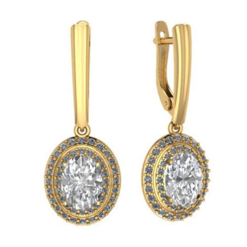 Золотые cерьги висячие с фианитом