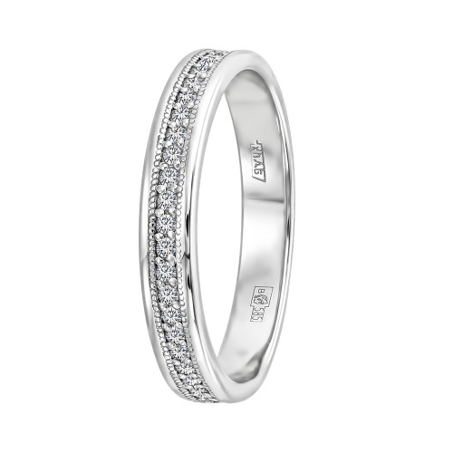 Кольцо обручальное из белого золота с бриллиантом