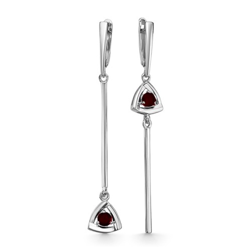 Серебряные cерьги висячие с гранатом