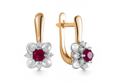 Золотые cерьги классические с рубином