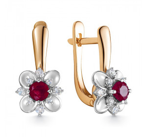 Золотые cерьги классические с рубином