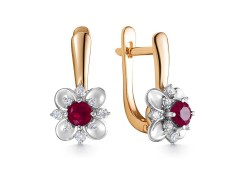 Золотые cерьги классические с рубином