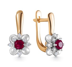 Золотые cерьги классические с рубином