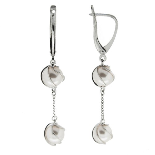 Серебряные cерьги висячие с жемчугом