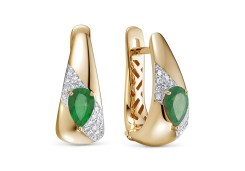 Золотые cерьги классические с изумрудом
