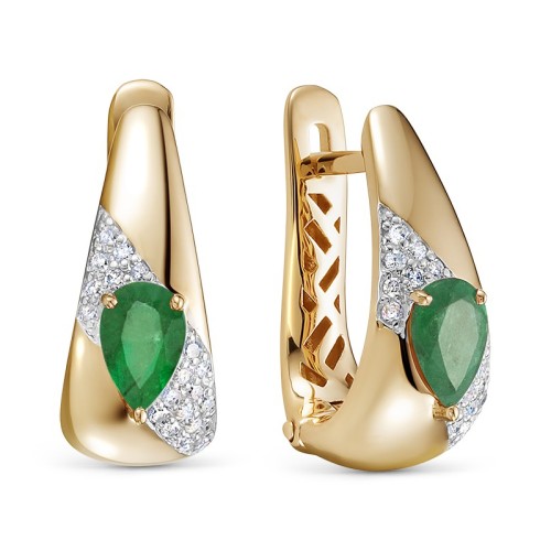 Золотые cерьги классические с изумрудом