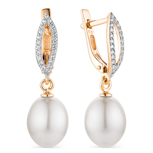 Золотые cерьги висячие с жемчугом